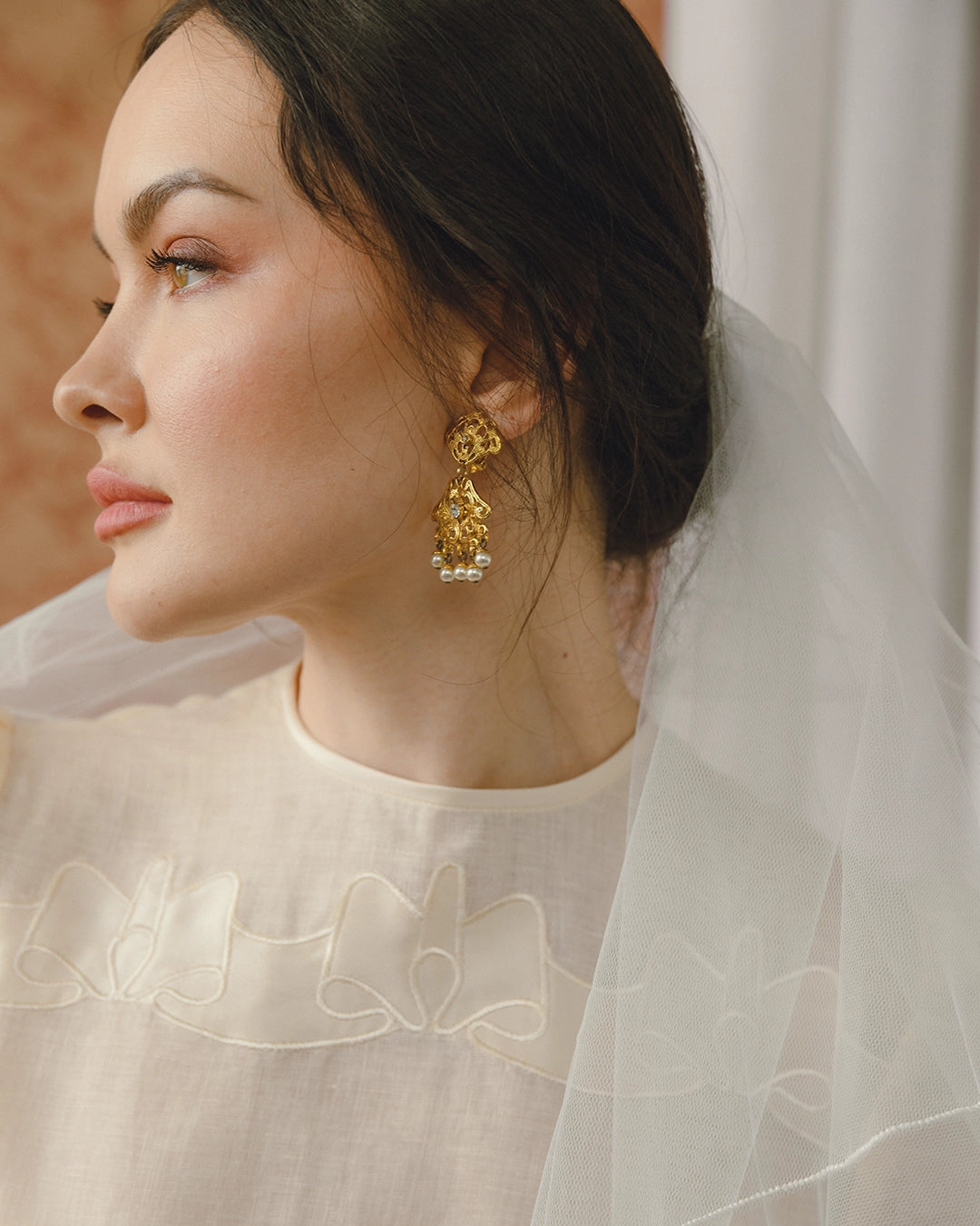 Vintage Gold Filigree Chandelier Earrings With Pearl Drops