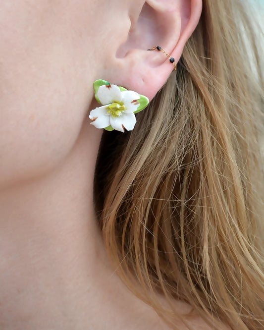 Vintage Hand Painted Porcelain Flower Earrings