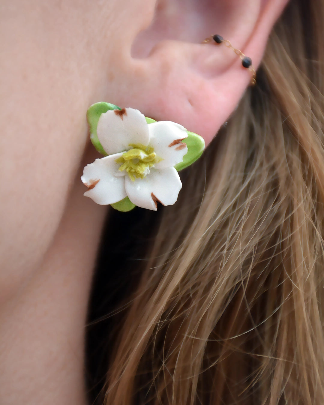 Vintage Hand Painted Porcelain Flower Earrings