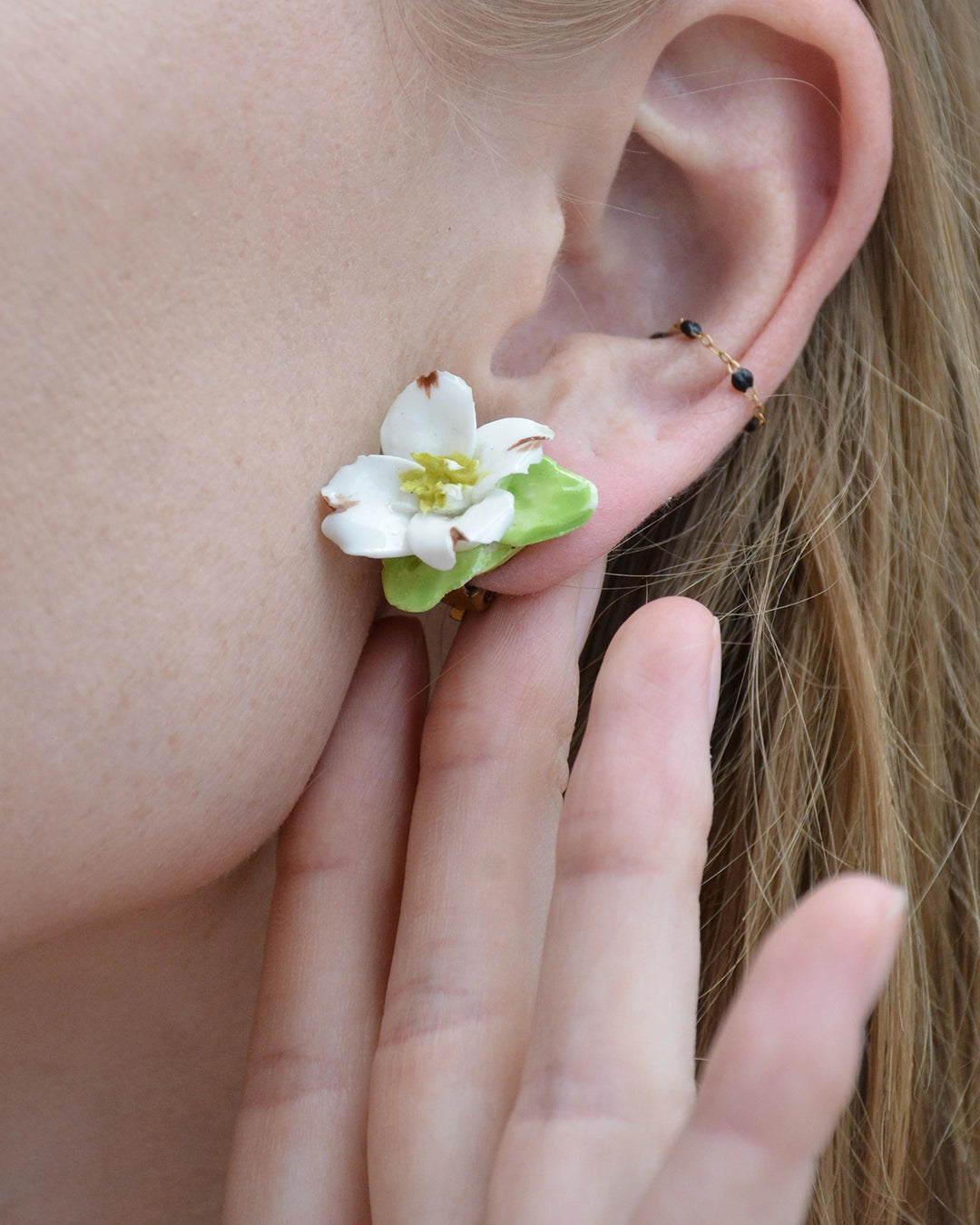 Vintage Hand Painted Porcelain Flower Earrings