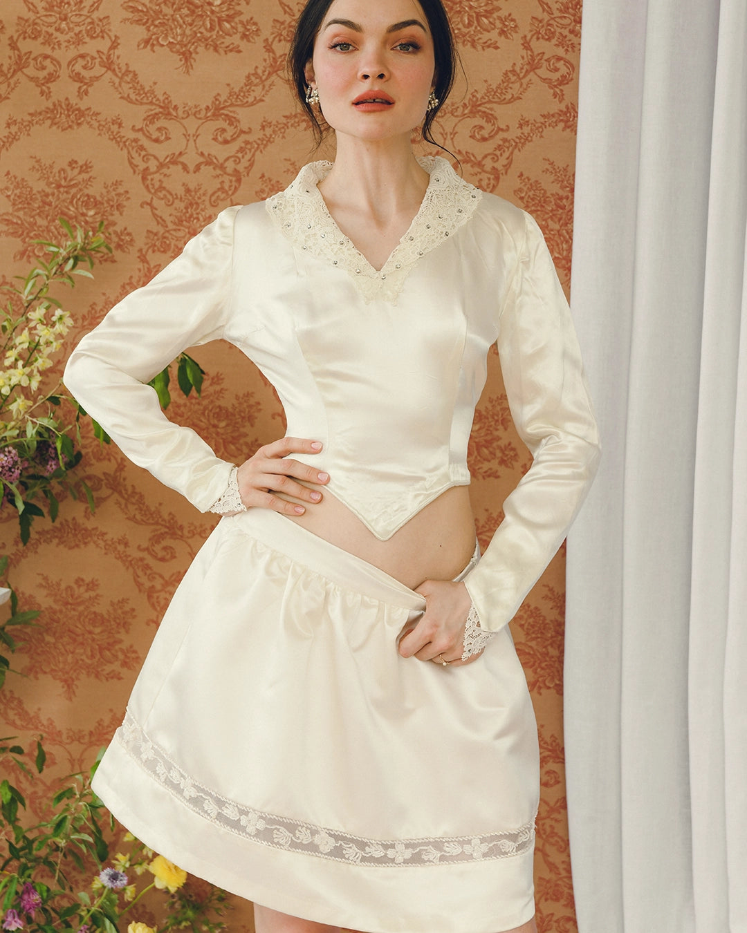 Vintage Ivory Silk Mesh-Inset Miniskirt