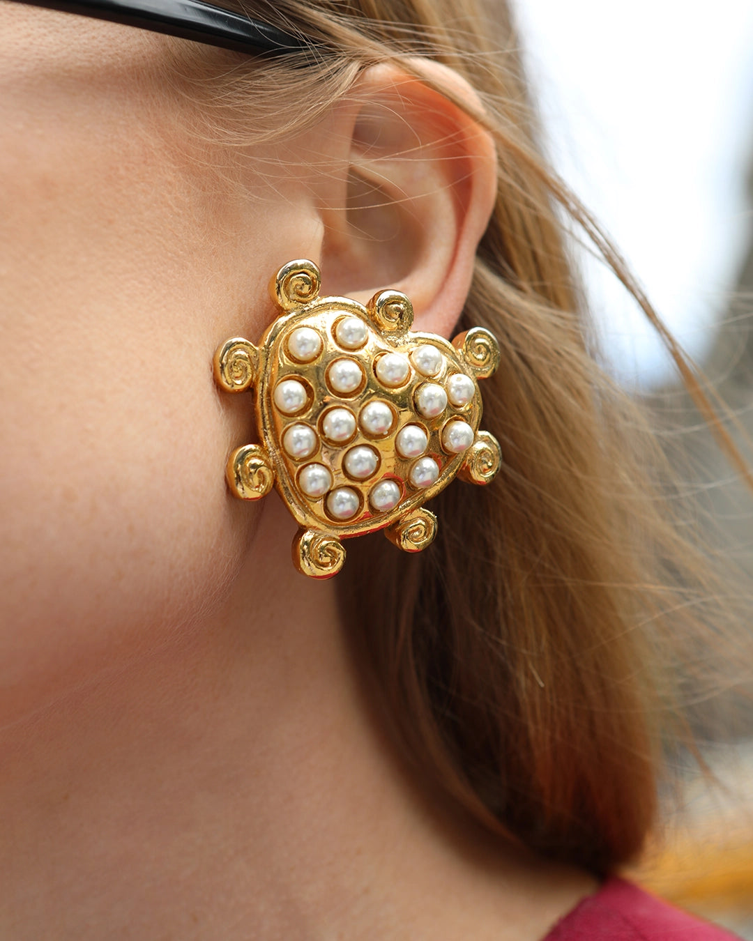 Vintage Jacky De G Gold And Pearl Heart Earrings