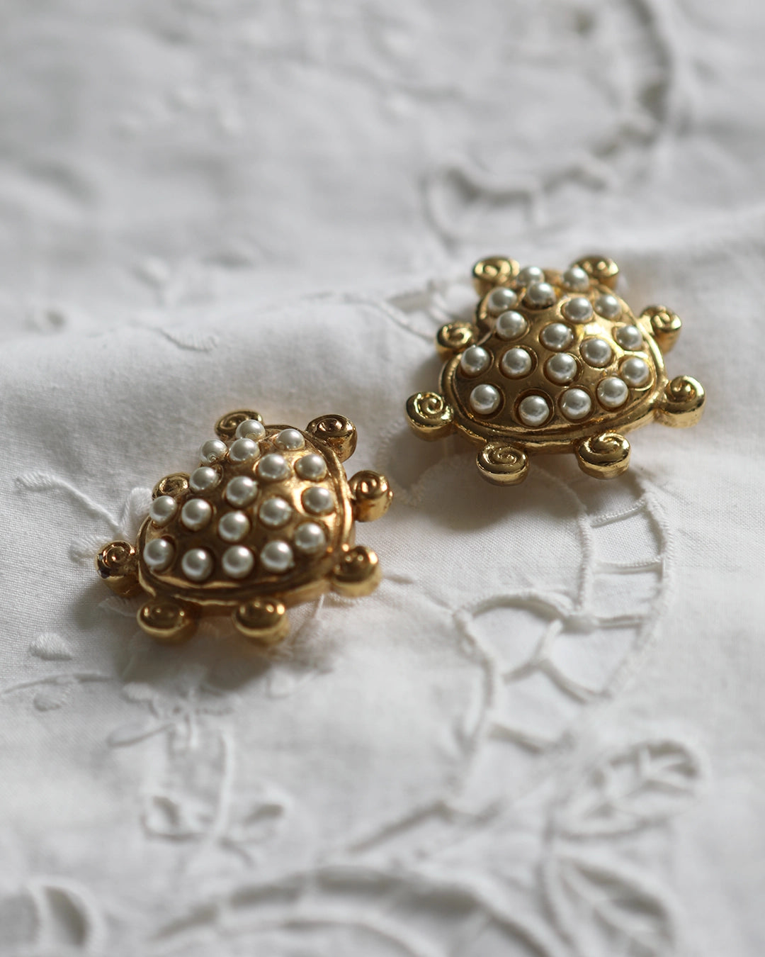 Vintage Jacky De G Gold And Pearl Heart Earrings
