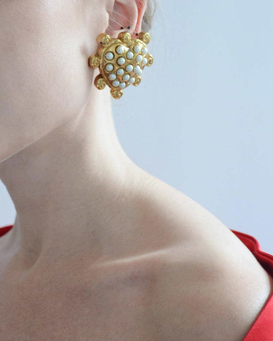 Vintage Jacky De G Gold And Pearl Heart Earrings