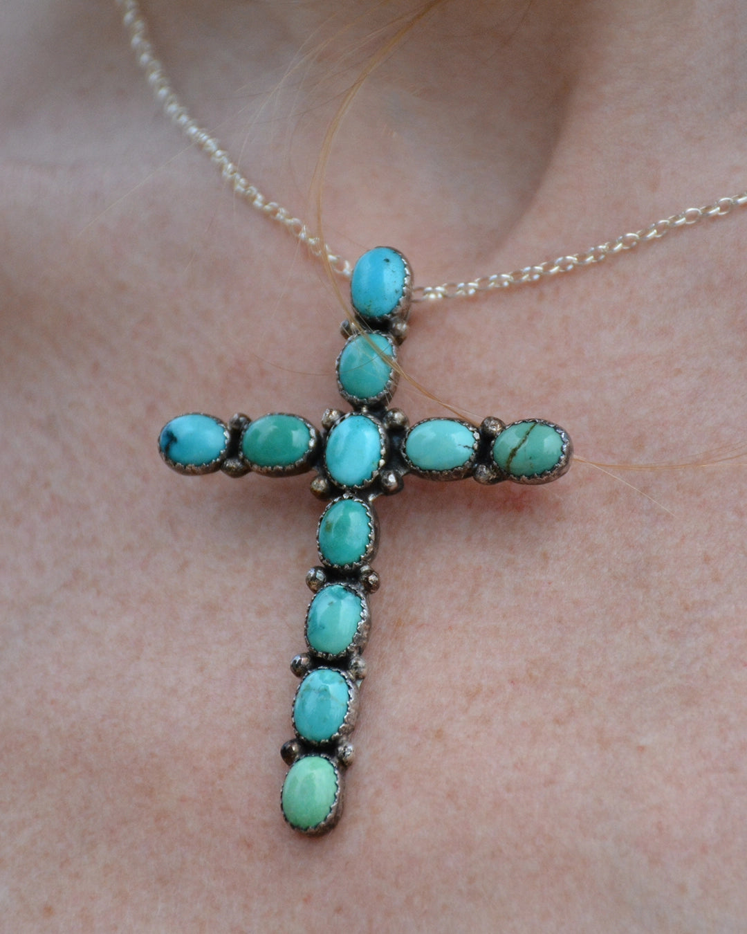 Vintage James Mason Sterling Silver Turquoise Cross Pendant