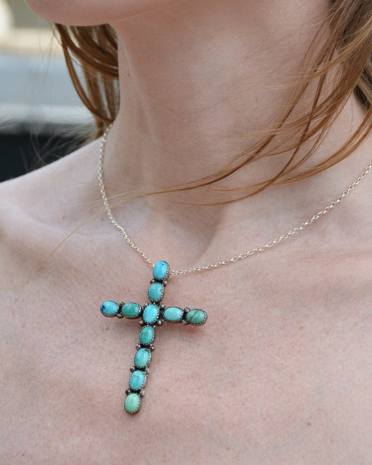 Vintage James Mason Sterling Silver Turquoise Cross Pendant