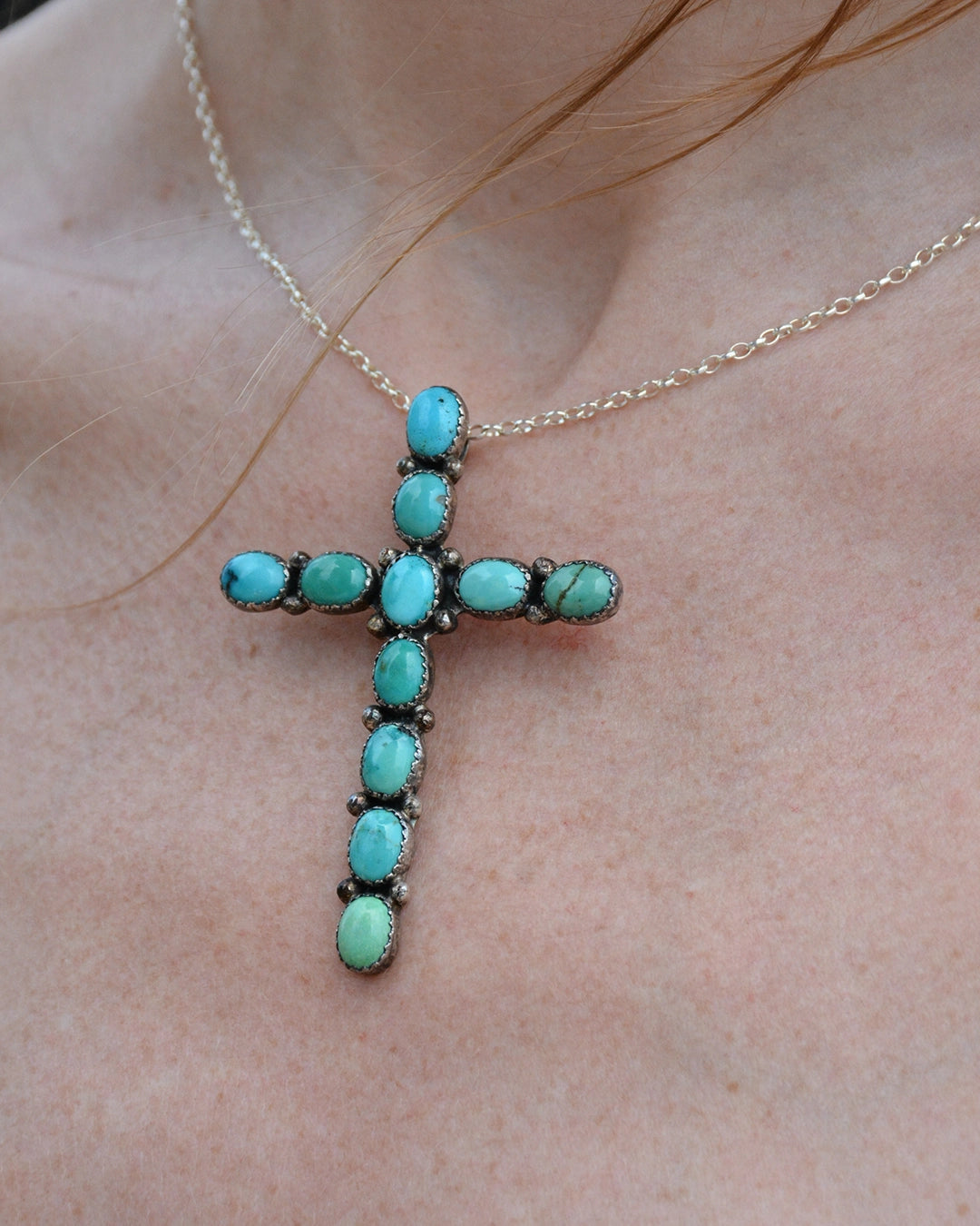 Vintage James Mason Sterling Silver Turquoise Cross Pendant