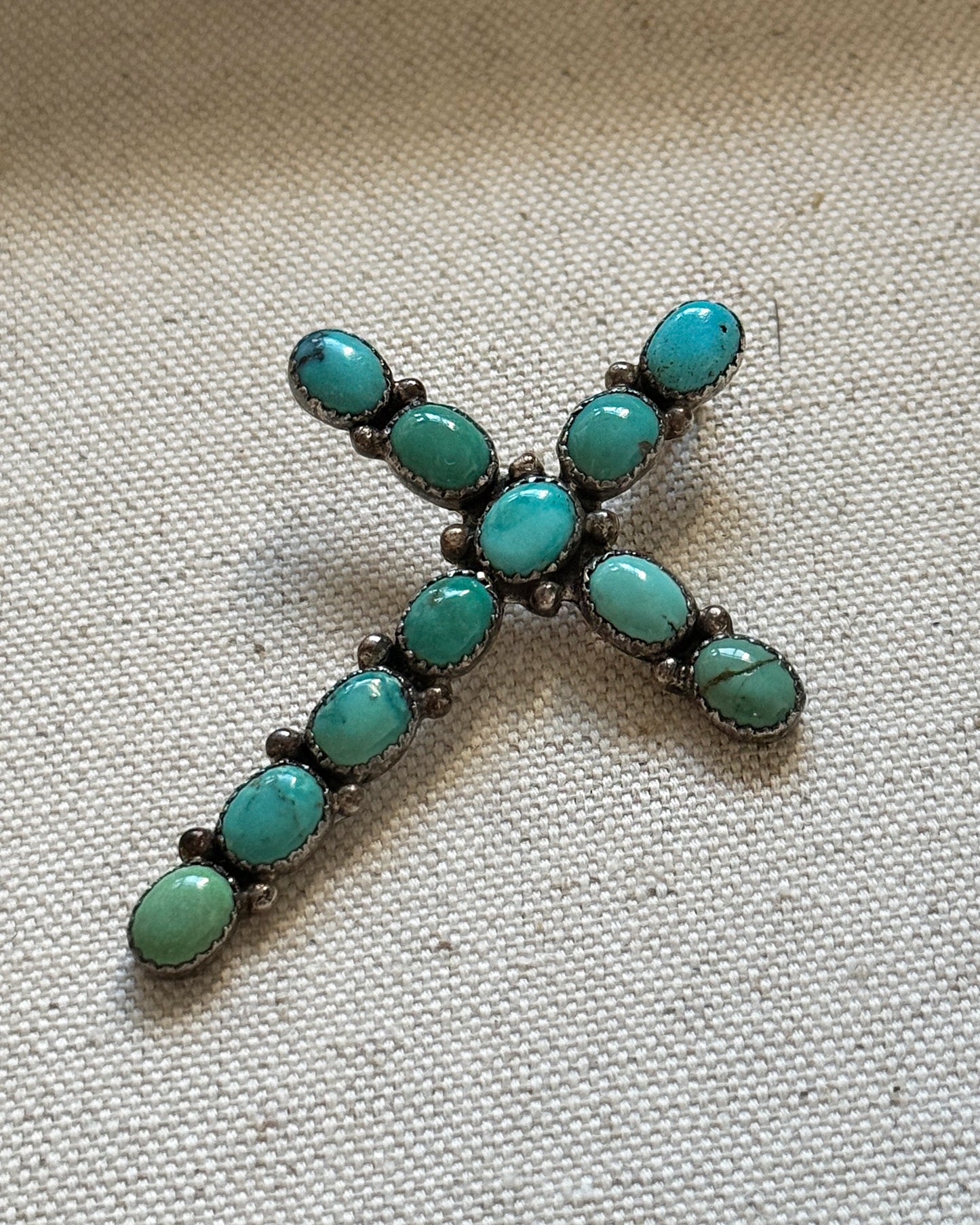 Vintage James Mason Sterling Silver Turquoise Cross Pendant