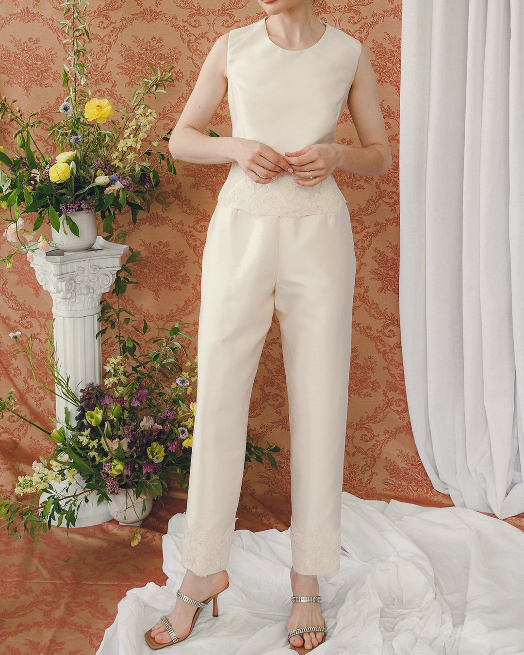 Vintage Lace-Trimmed Ivory Bridal Suit