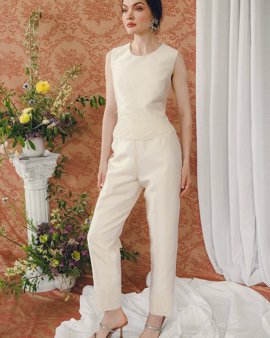 Vintage Lace-Trimmed Ivory Bridal Suit