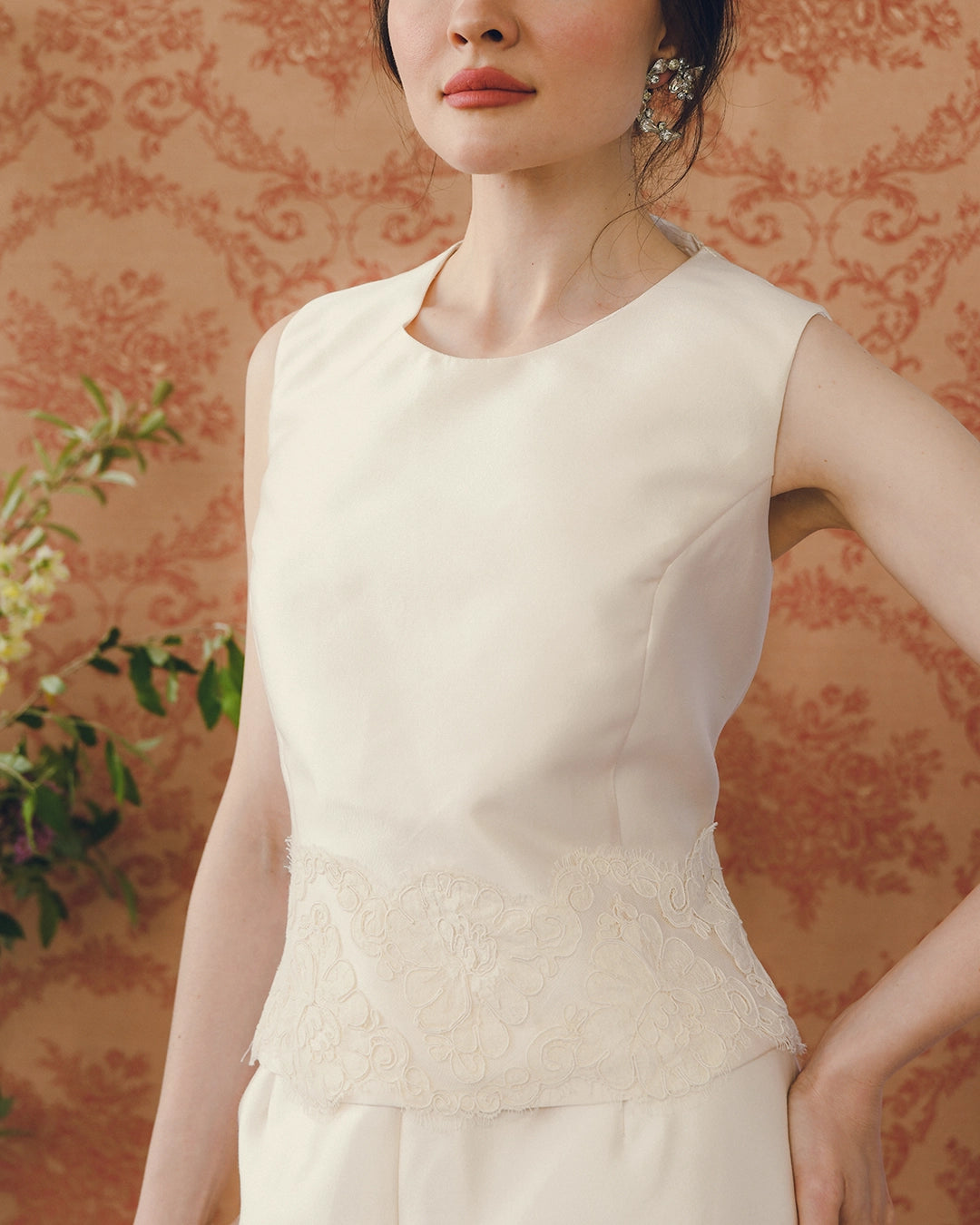 Vintage Lace-Trimmed Ivory Bridal Suit