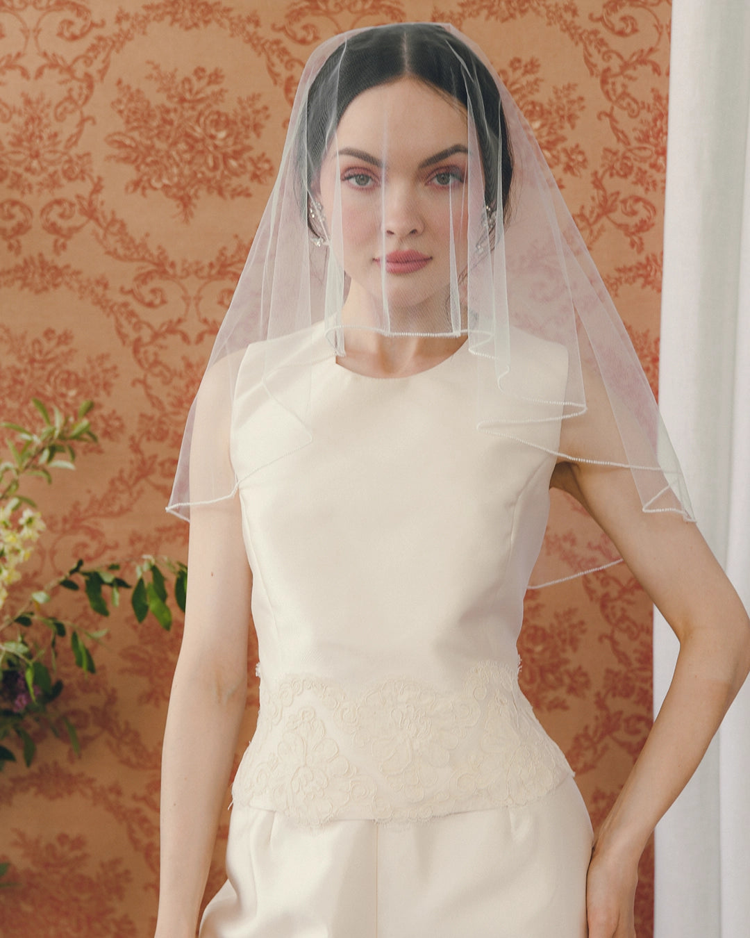 Vintage Lace-Trimmed Ivory Bridal Suit