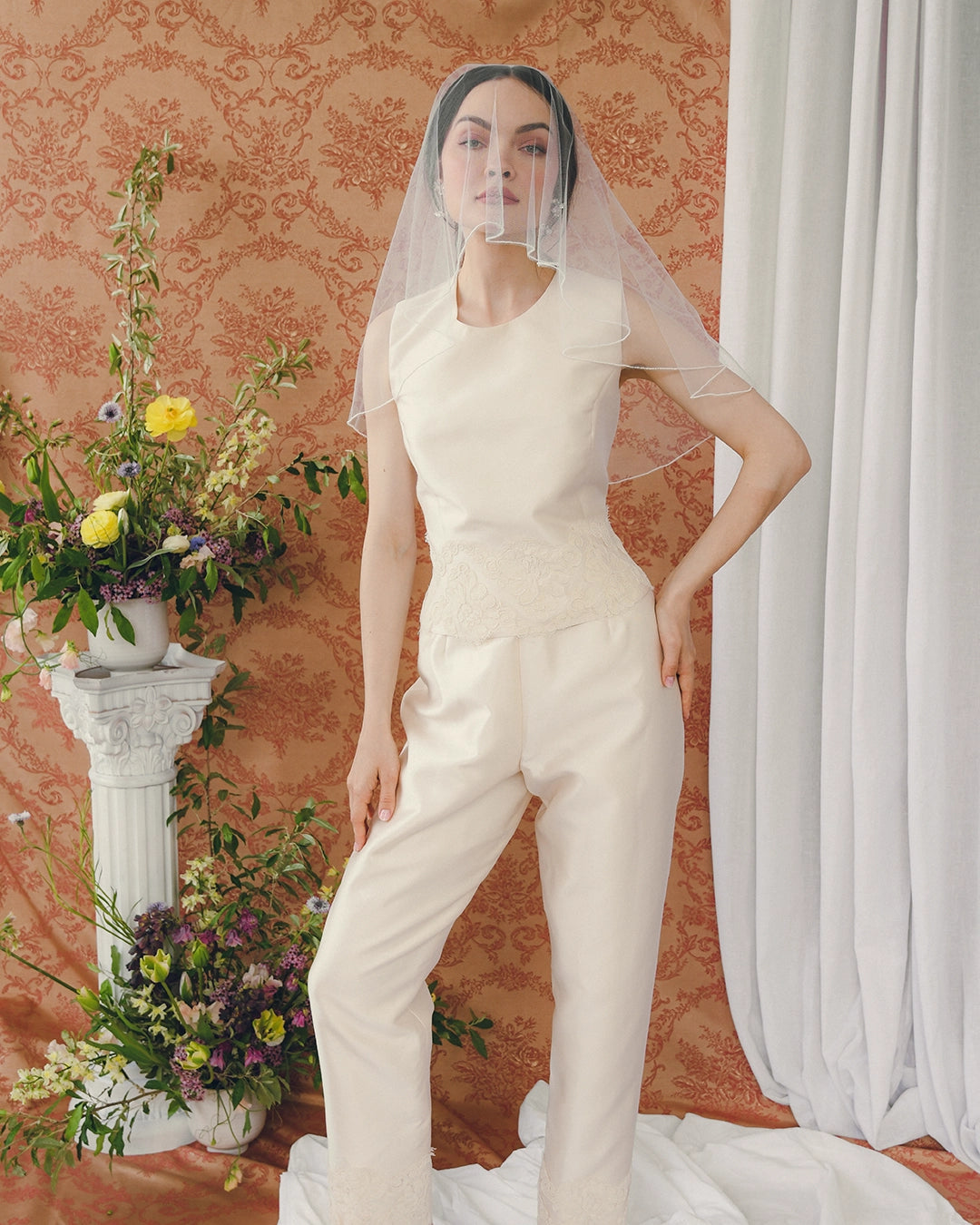 Vintage Lace-Trimmed Ivory Bridal Suit