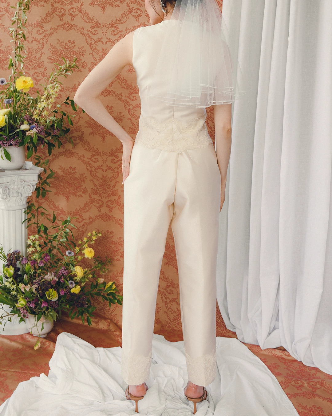 Vintage Lace-Trimmed Ivory Bridal Suit