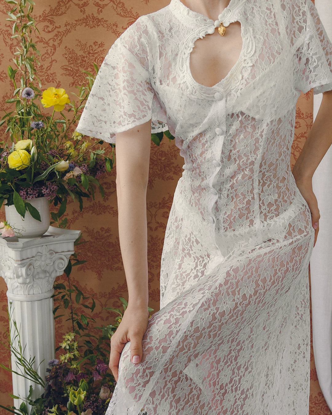 Vintage Lace Dress With Cut-Out Neckline
