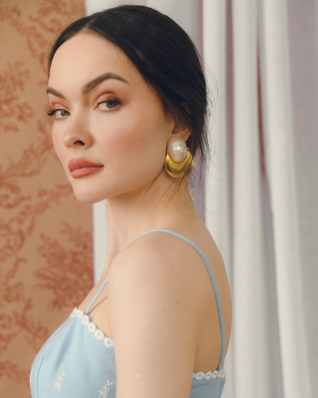 Vintage Mother Of Pearl Gold Disc Earrings, attributed to LES BERNARD