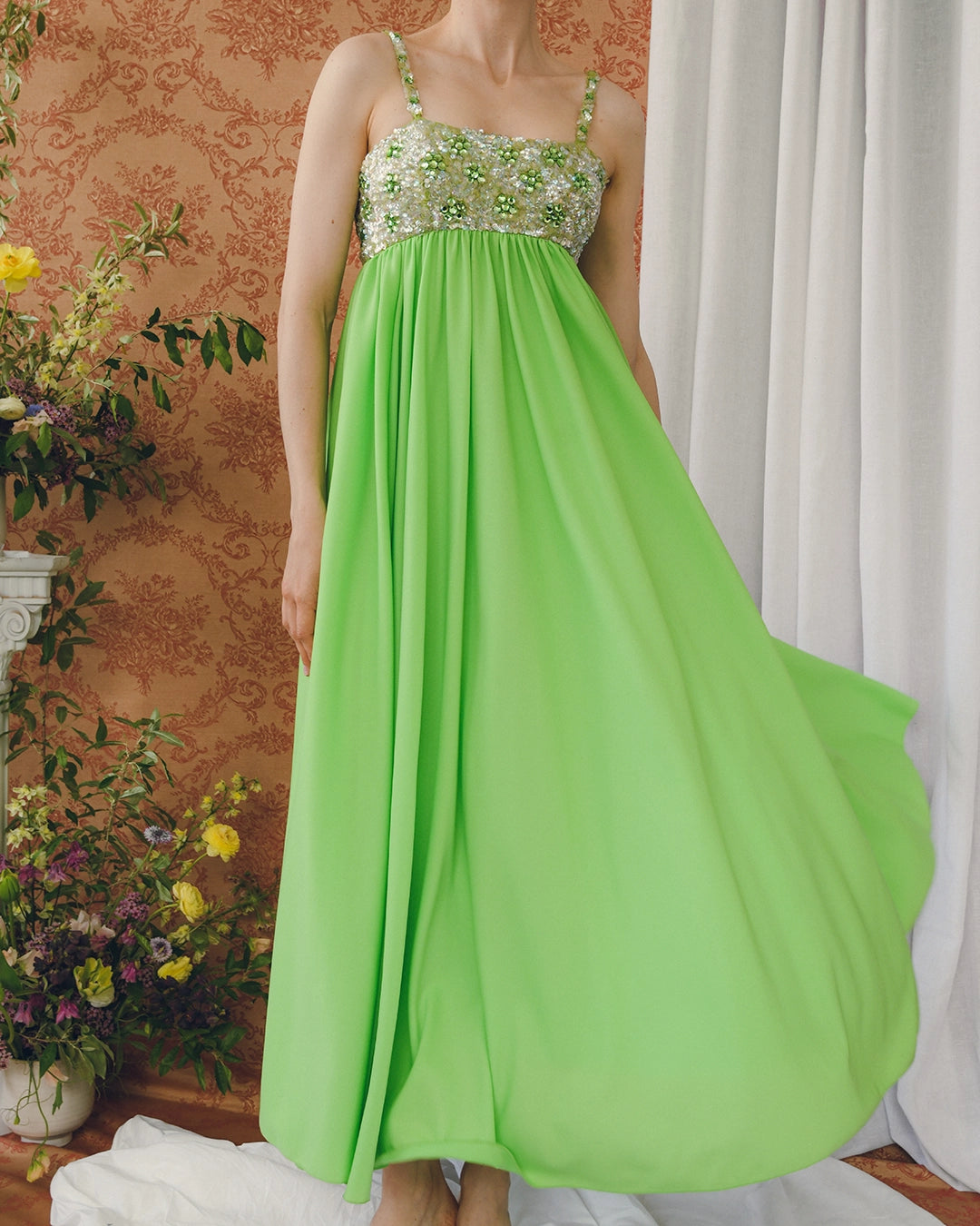 Vintage Lillie Rubin Empire Waist Embellished Gown With Matching Shawl