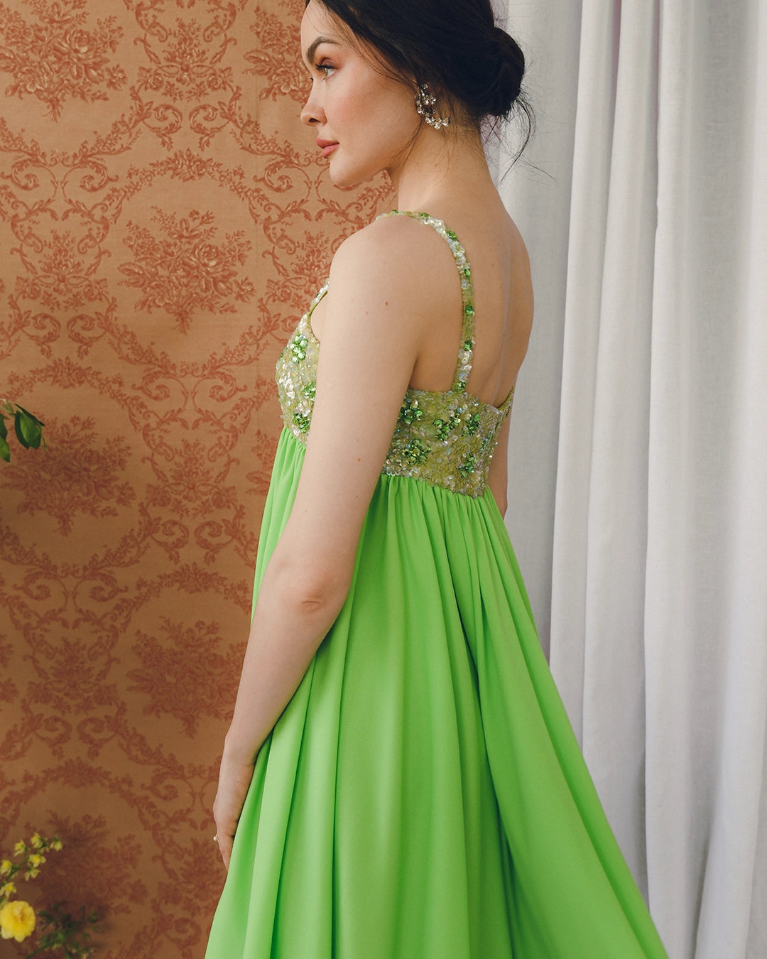 Vintage Lillie Rubin Empire Waist Embellished Gown With Matching Shawl
