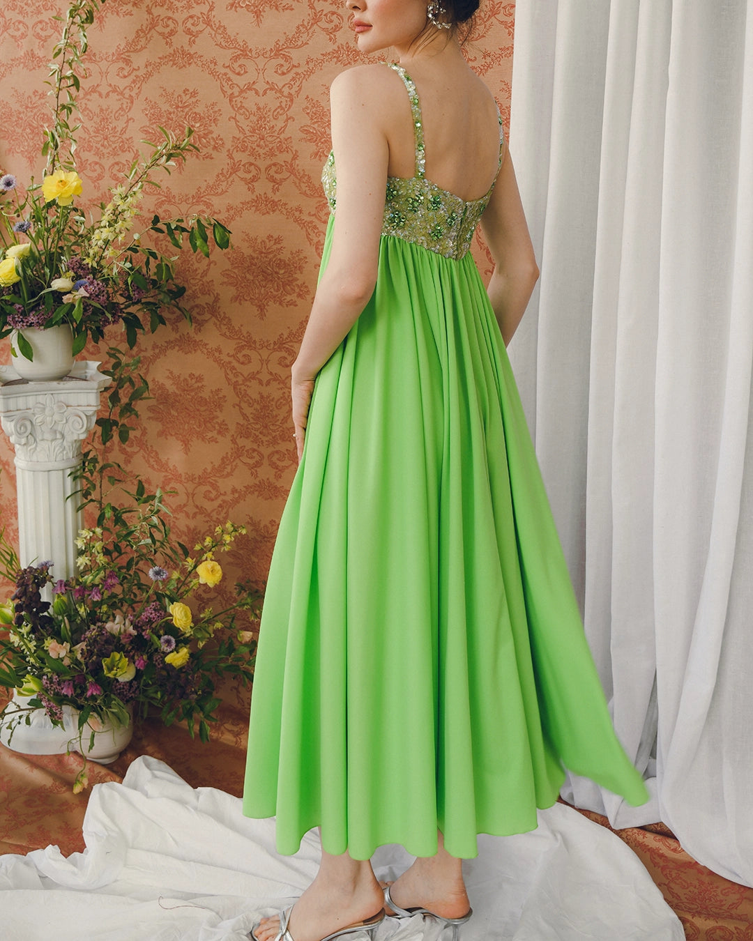 Vintage Lillie Rubin Empire Waist Embellished Gown With Matching Shawl