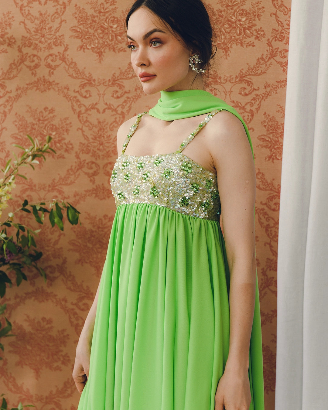 Vintage Lillie Rubin Empire Waist Embellished Gown With Matching Shawl
