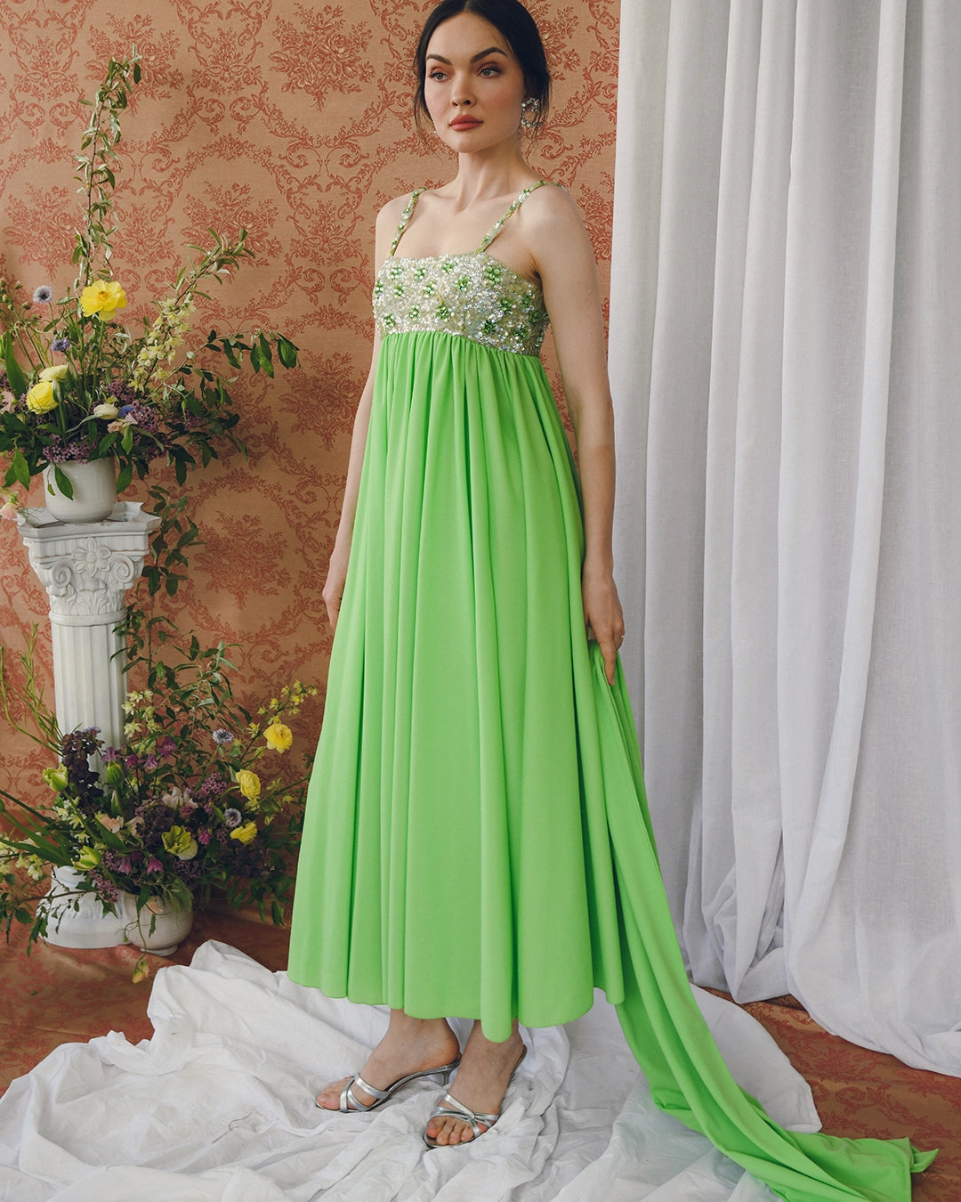 Vintage Lillie Rubin Empire Waist Embellished Gown With Matching Shawl