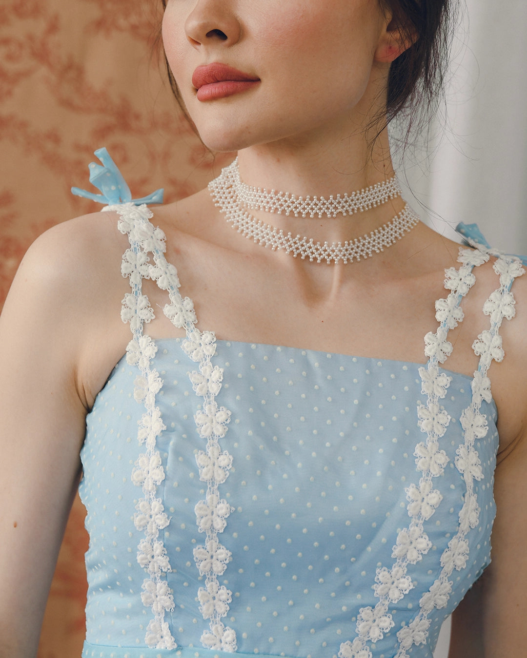 Vintage Ombré Swiss Dot Dress With Floral Crochet Appliqué