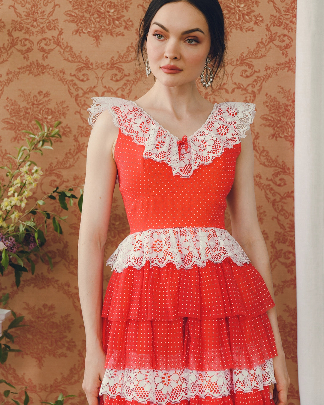 Vintage Swiss Dot Tulle & Lace Gown With Tiered Petticoat Skirt