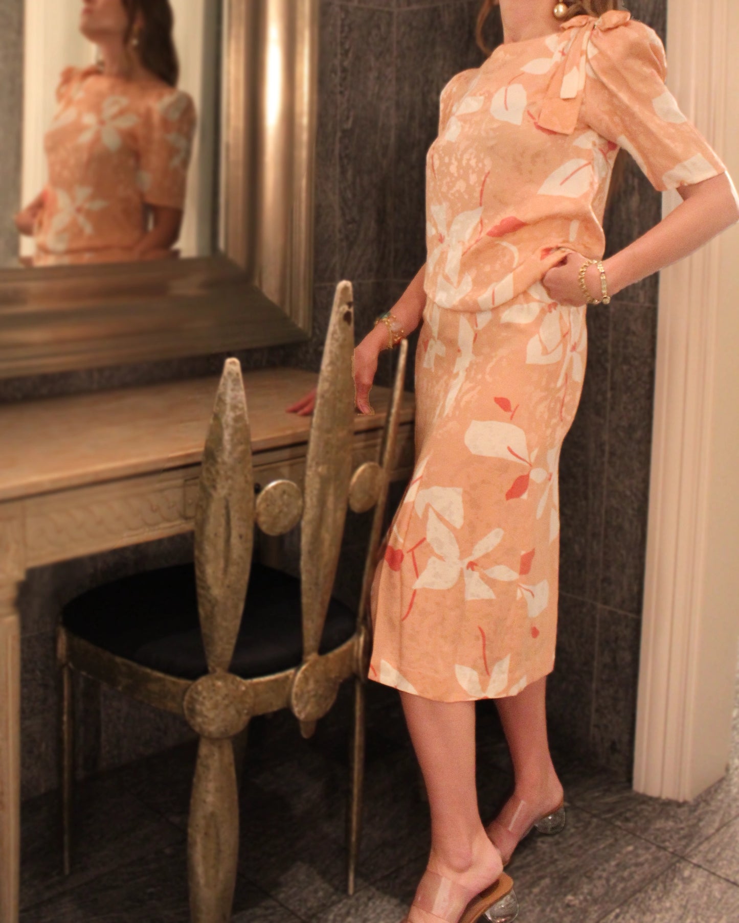 Vintage Oscar De La Renta Silk Skirt Set