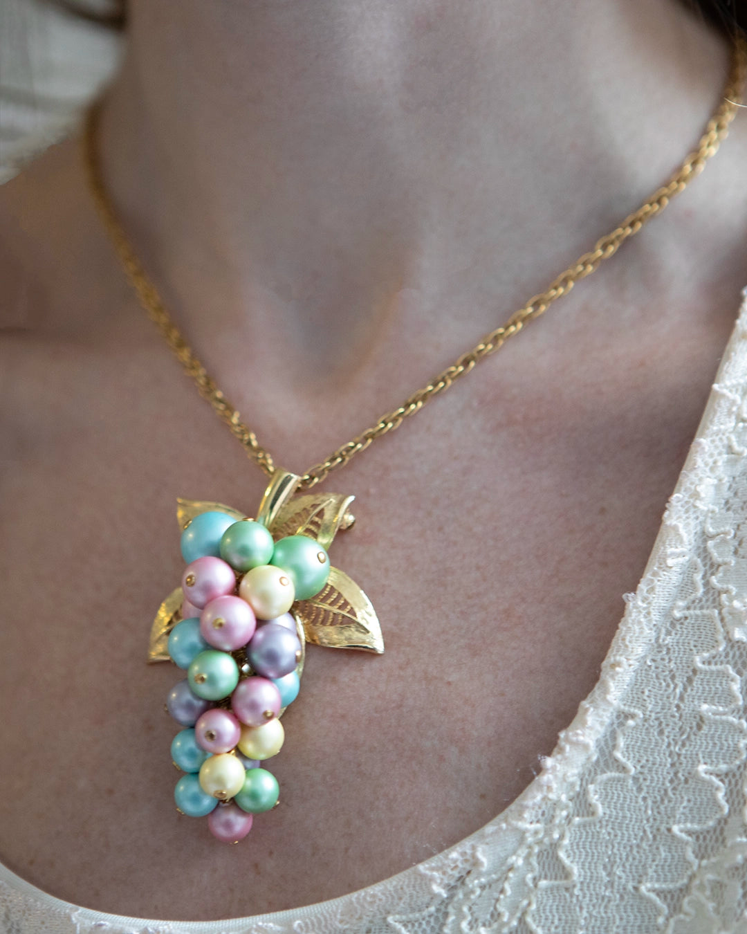 Vintage Pastel Grape Cascade Earrings + Convertible Necklace Set