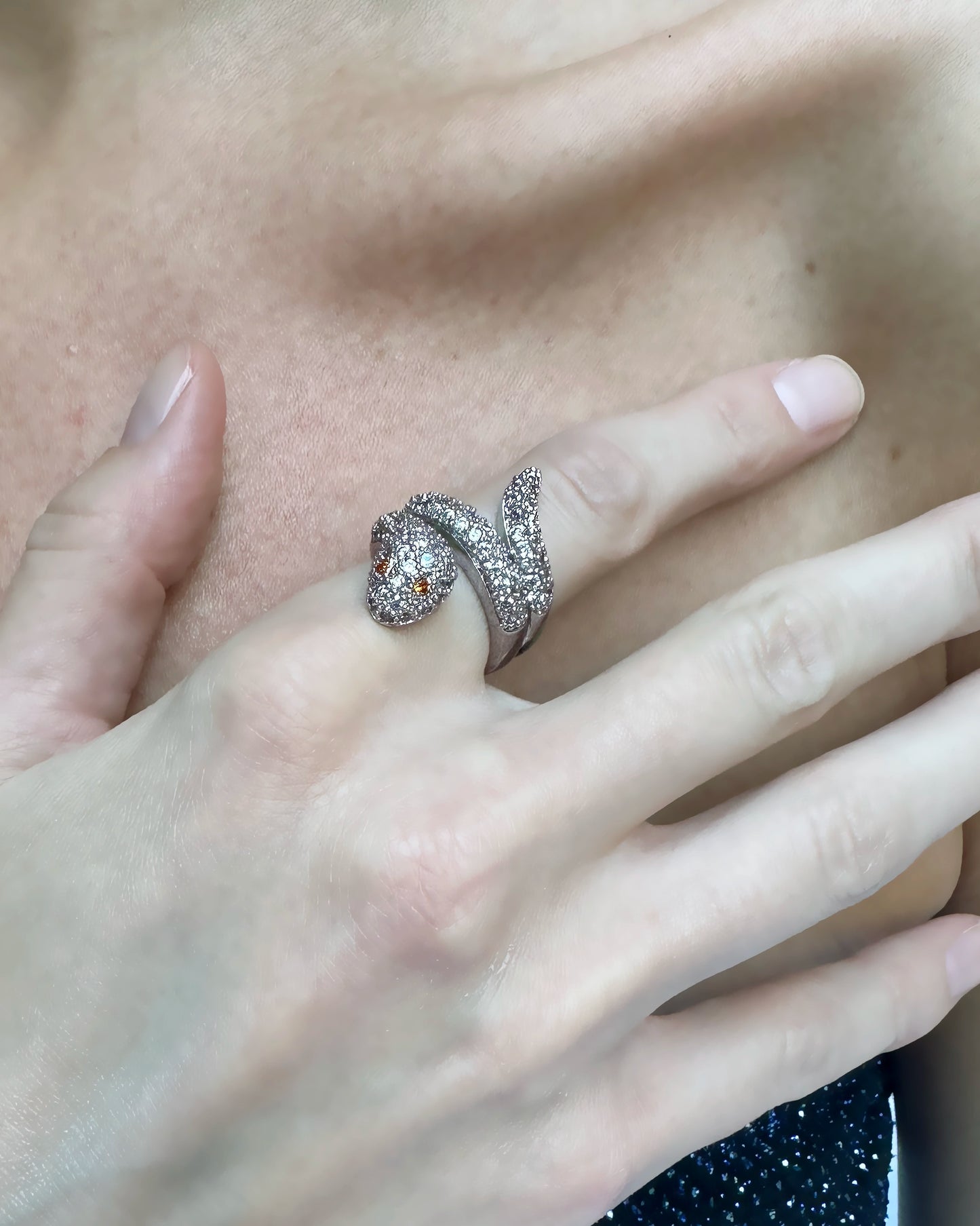 Vintage Pavé Crystal Snake Ring