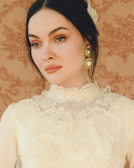 Vintage Pearl-Set Baroque Drop Earrings