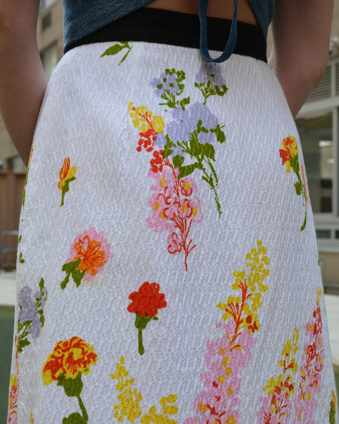 Vintage Printed Floral Cotton Pique Wrap Skirt