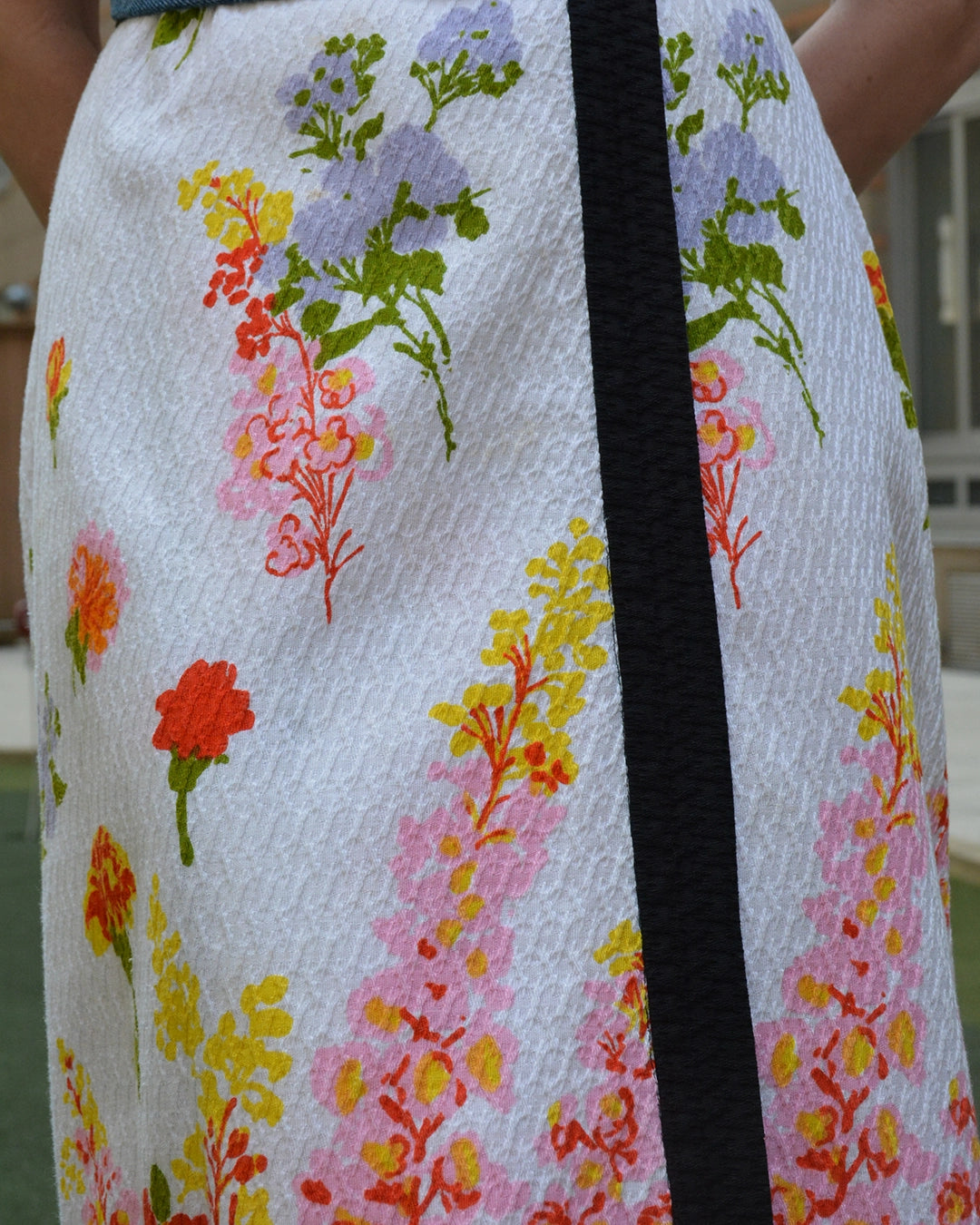 Vintage Printed Floral Cotton Pique Wrap Skirt