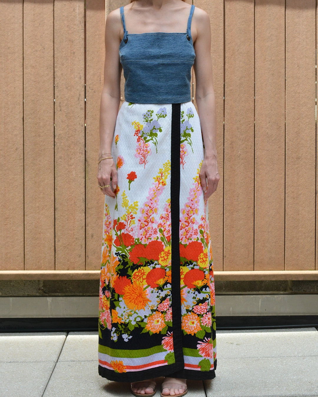 Vintage Printed Floral Cotton Pique Wrap Skirt