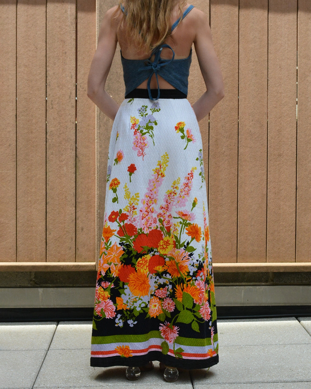 Vintage Printed Floral Cotton Pique Wrap Skirt