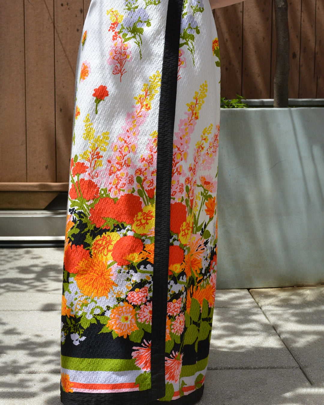 Vintage Printed Floral Cotton Pique Wrap Skirt