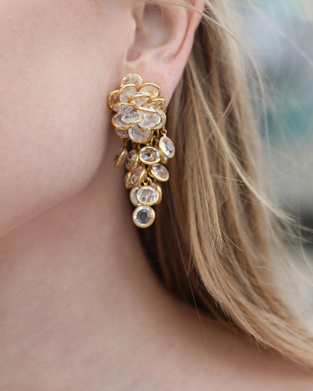 Vintage Rose-Cut Crystal Cascade Earrings