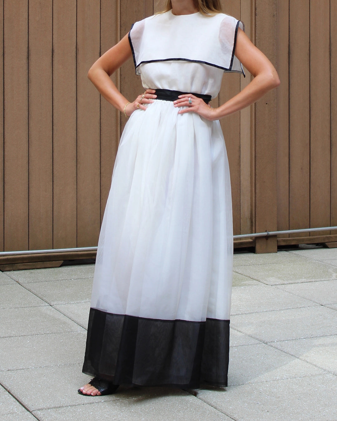 Vintage Sailor Collar Organza Dress With Detachable Lining