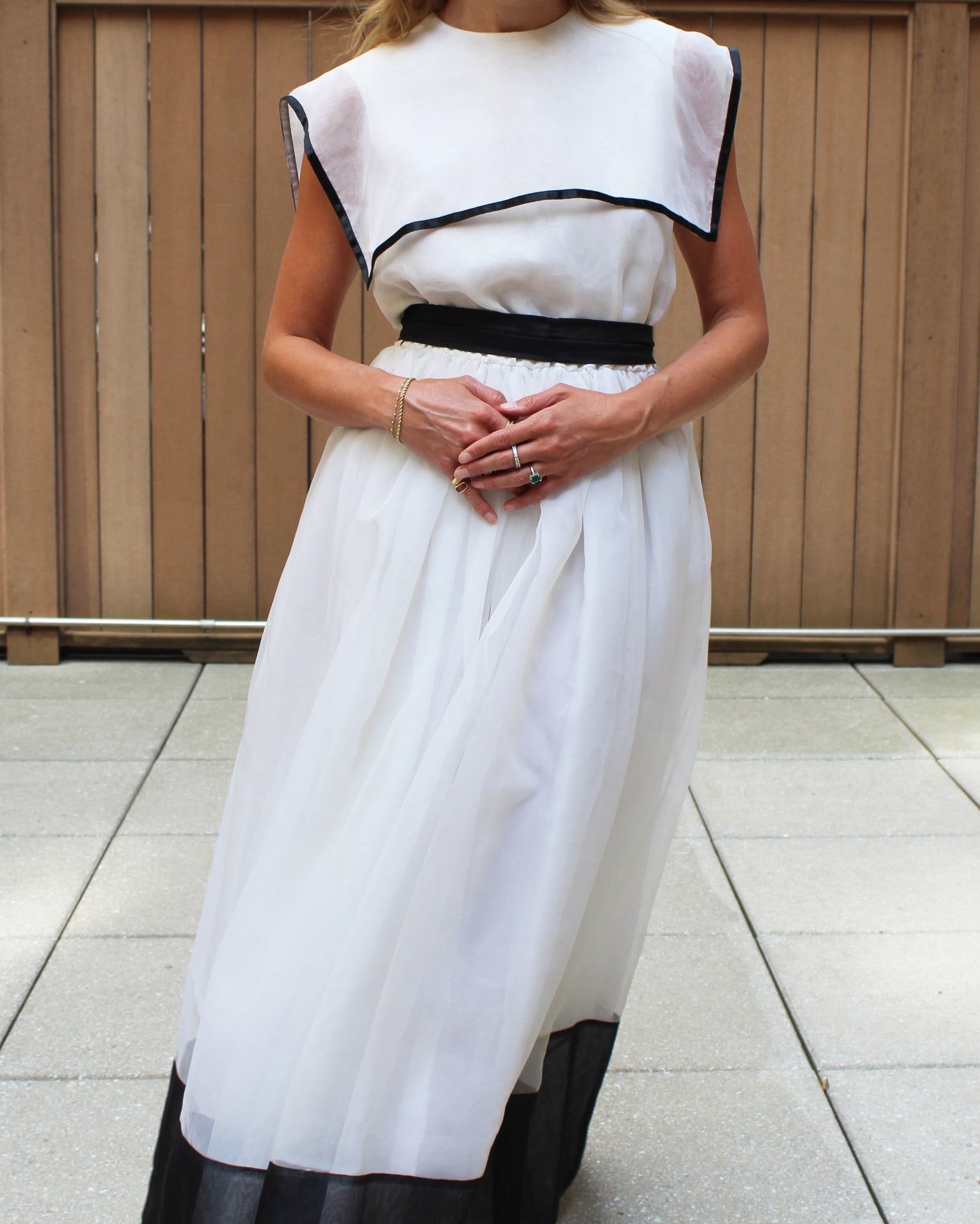Vintage Sailor Collar Organza Dress With Detachable Lining
