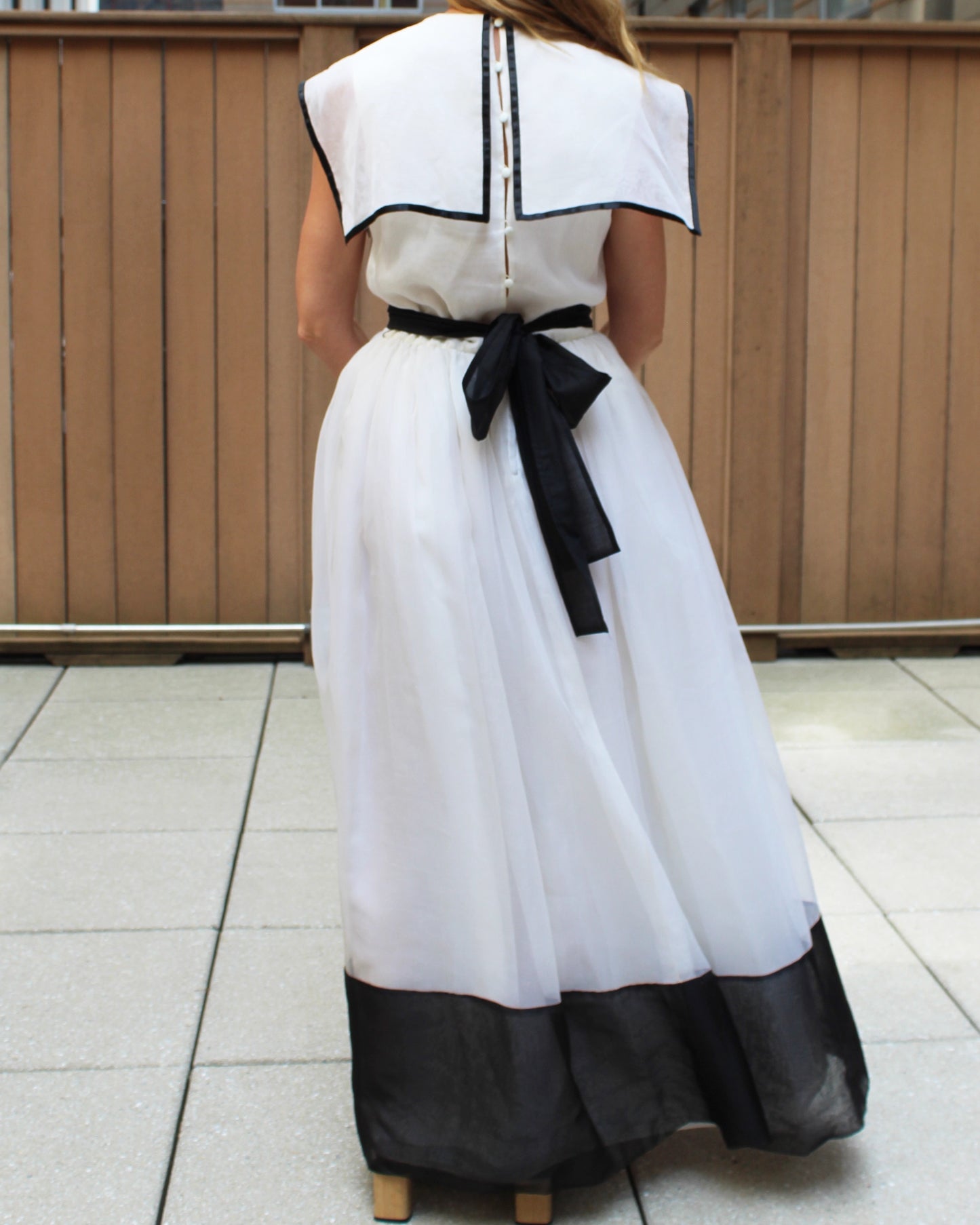 Vintage Sailor Collar Organza Dress With Detachable Lining
