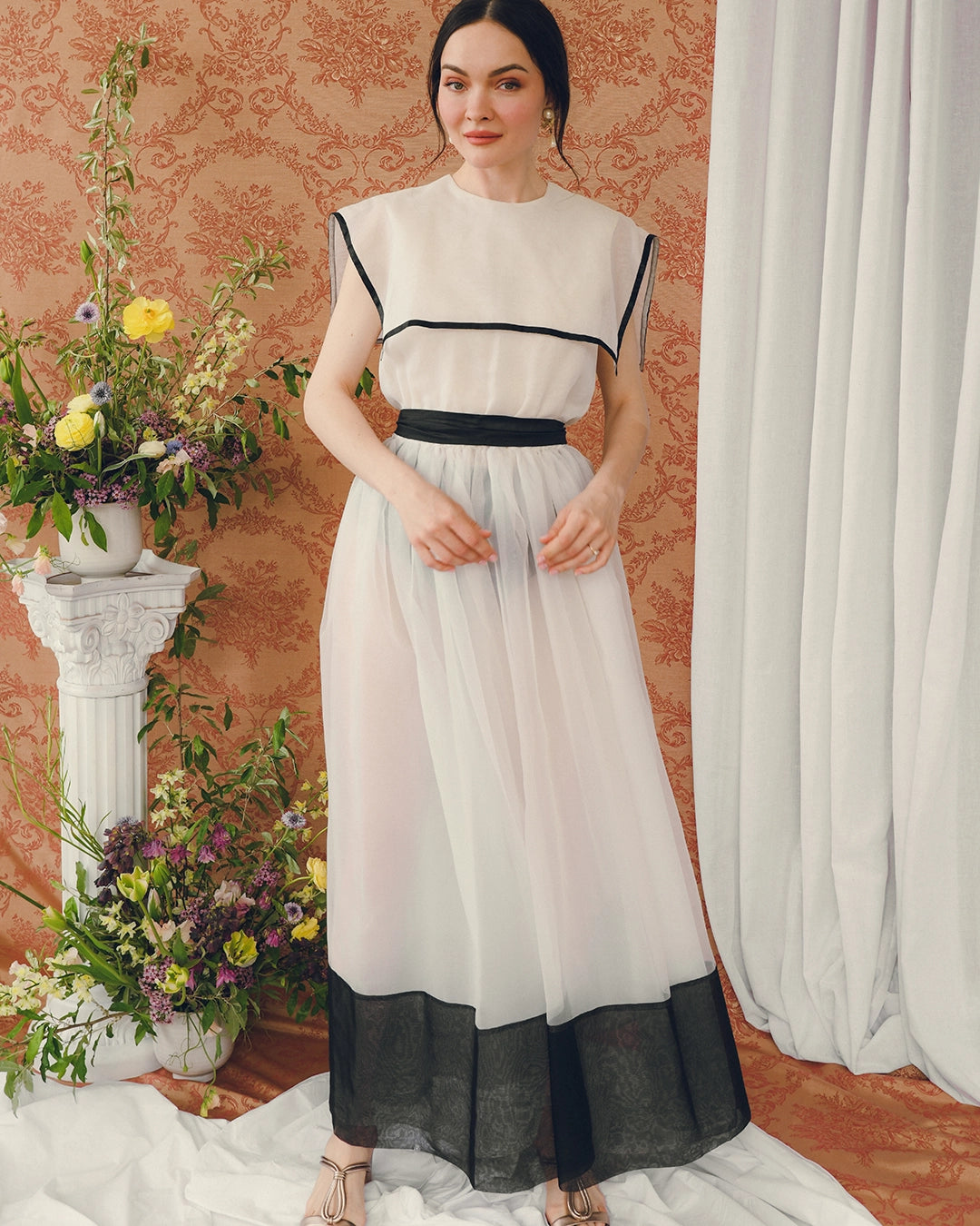 Vintage Sailor Collar Organza Dress With Detachable Lining