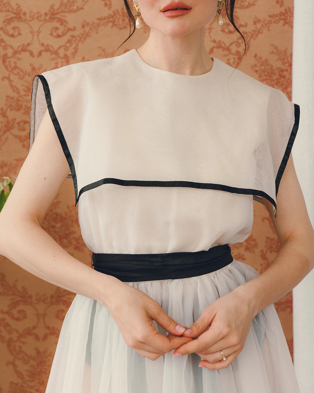 Vintage Sailor Collar Organza Dress With Detachable Lining