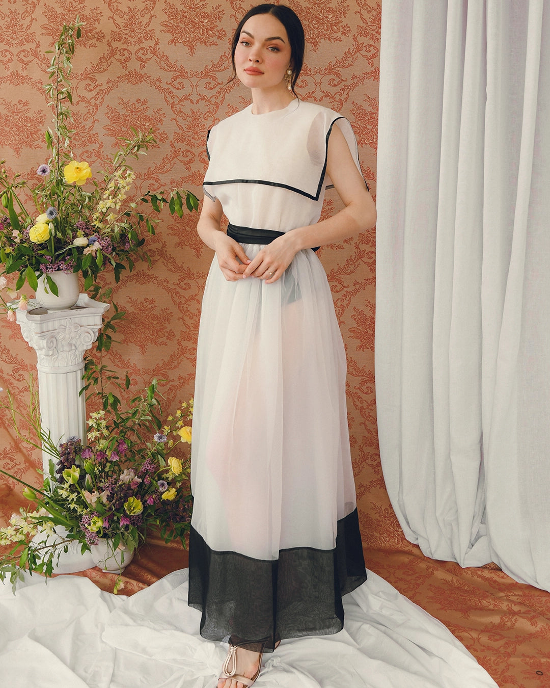 Vintage Sailor Collar Organza Dress With Detachable Lining