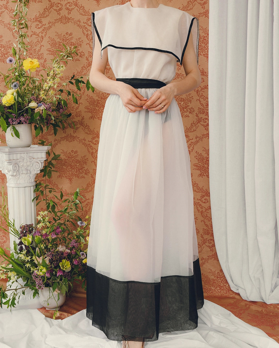 Vintage Sailor Collar Organza Dress With Detachable Lining