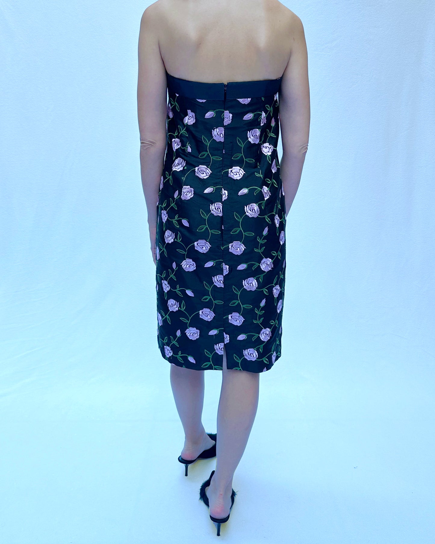 Vintage Steven Stolman Embroidered Silk Cocktail Dress