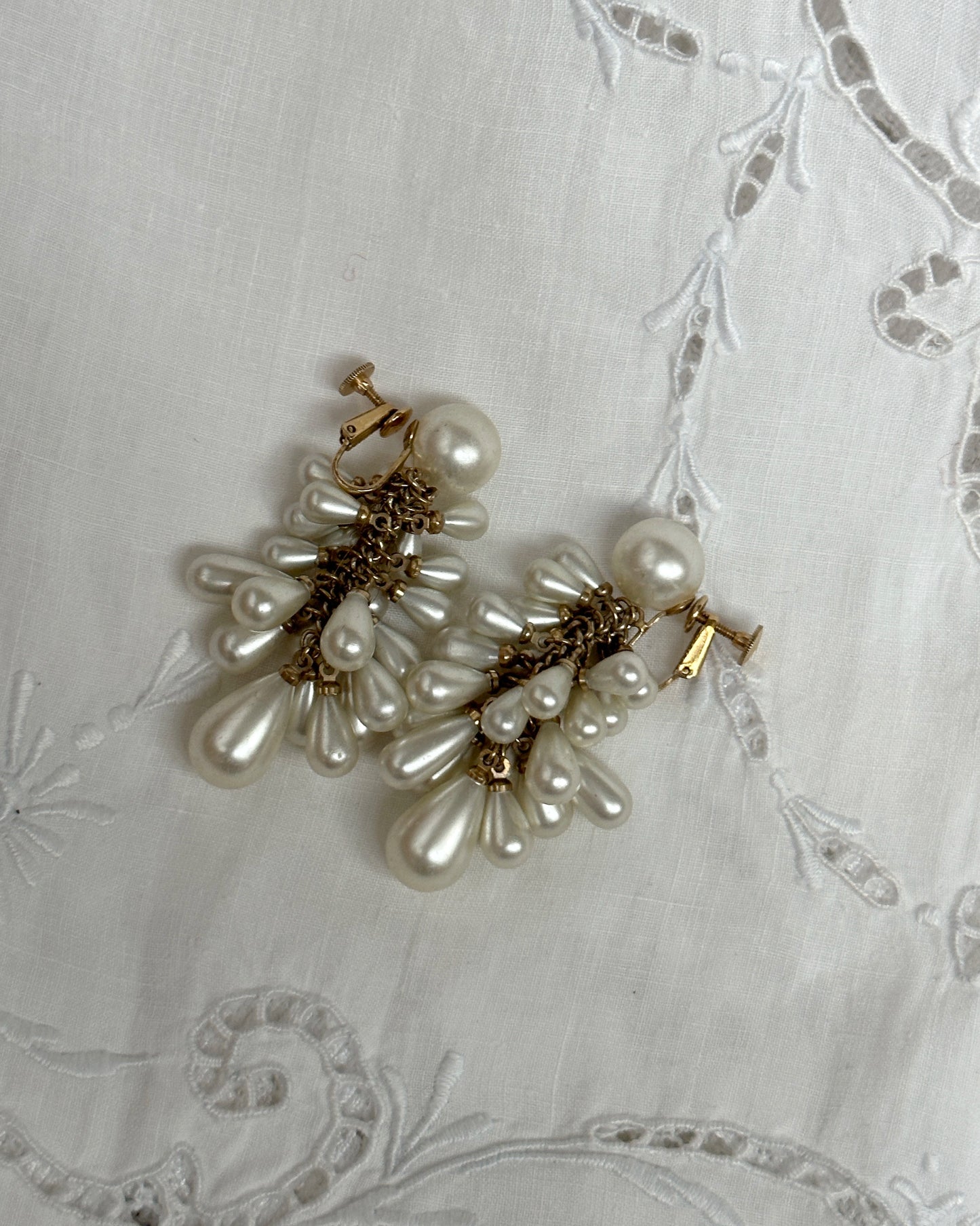 Vintage Teardrop Pearl Cascade Tassel Earrings