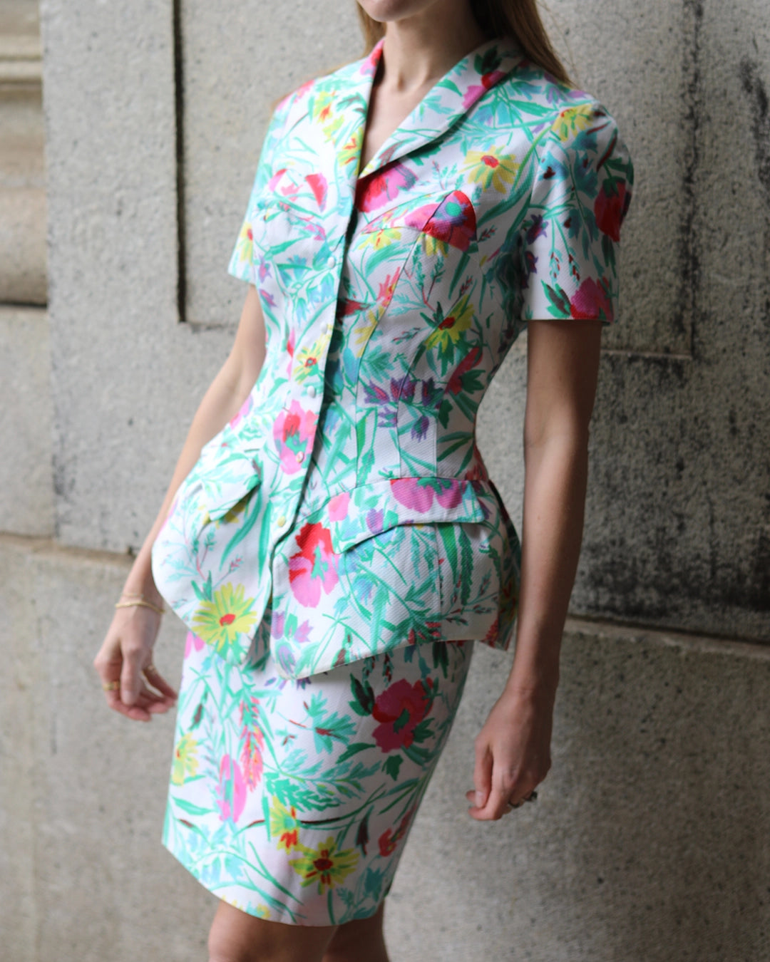 Vintage Thierry Mugler Floral Pique Skirt Suit