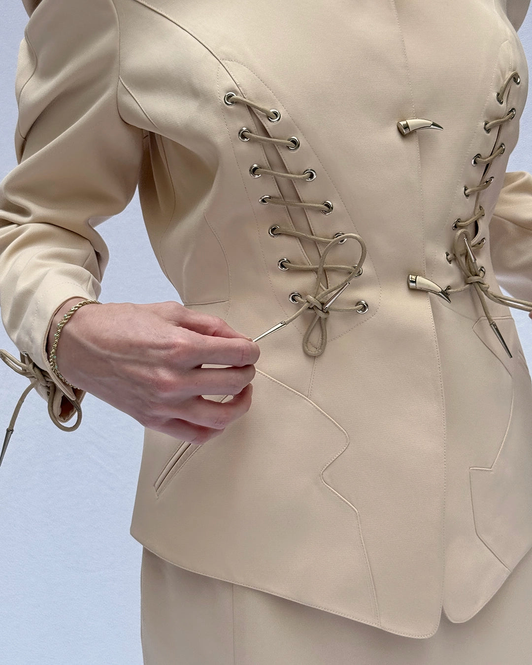 Vintage Thierry Mugler Spring 1992 "LES COWBOYS" Lace-up Jacket + Skirt Suit
