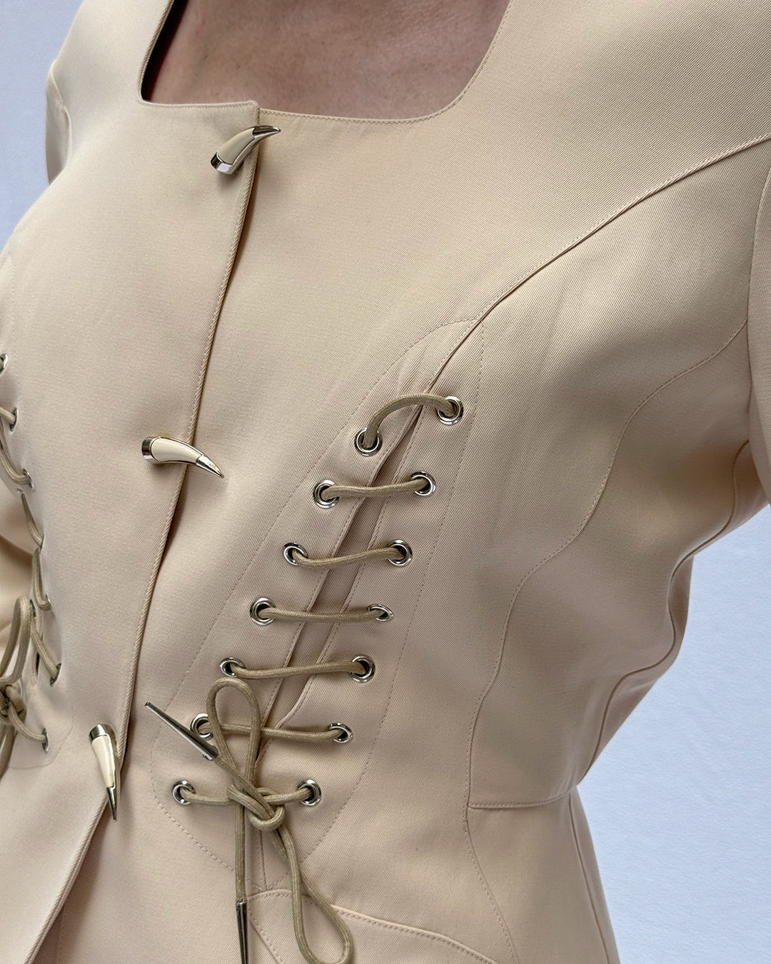 Vintage Thierry Mugler Spring 1992 "LES COWBOYS" Lace-up Jacket + Skirt Suit