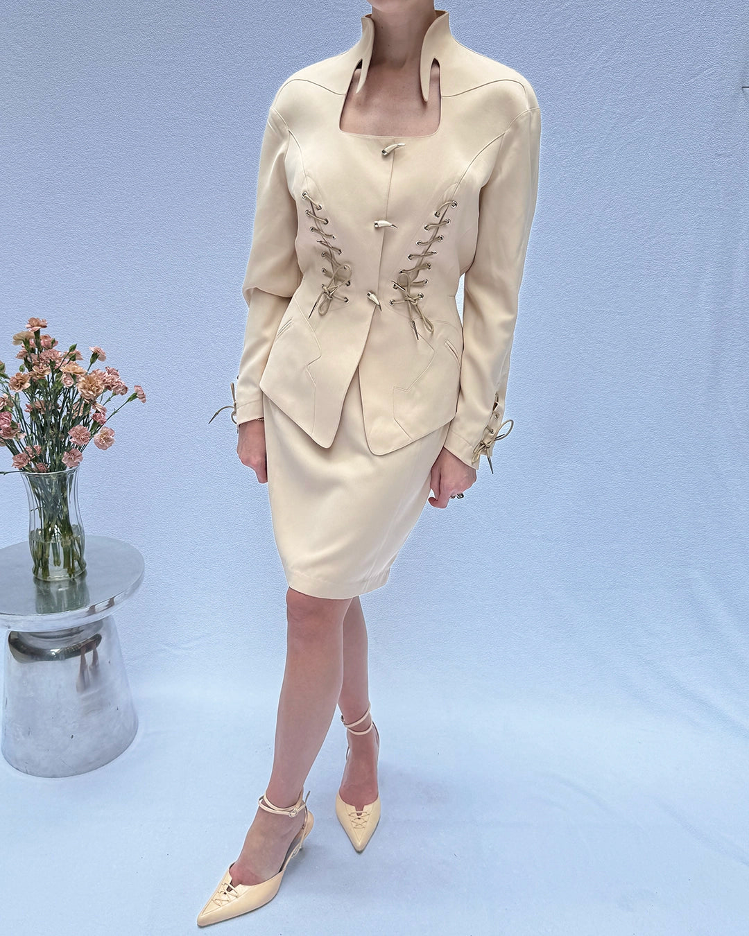 Vintage Thierry Mugler Spring 1992 "LES COWBOYS" Lace-up Jacket + Skirt Suit